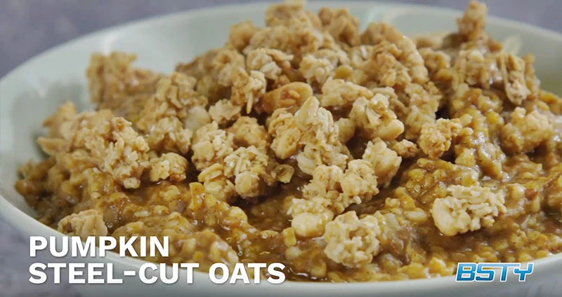 Pumpkin Steel Cut Oats with Pecan Pie Granola